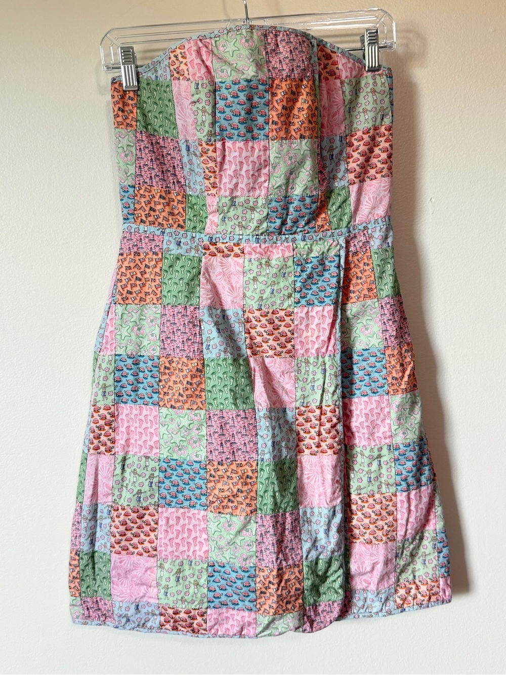 RARE Vineyard Vines seaside patchwork strapless mini dress size 4 100% cotton